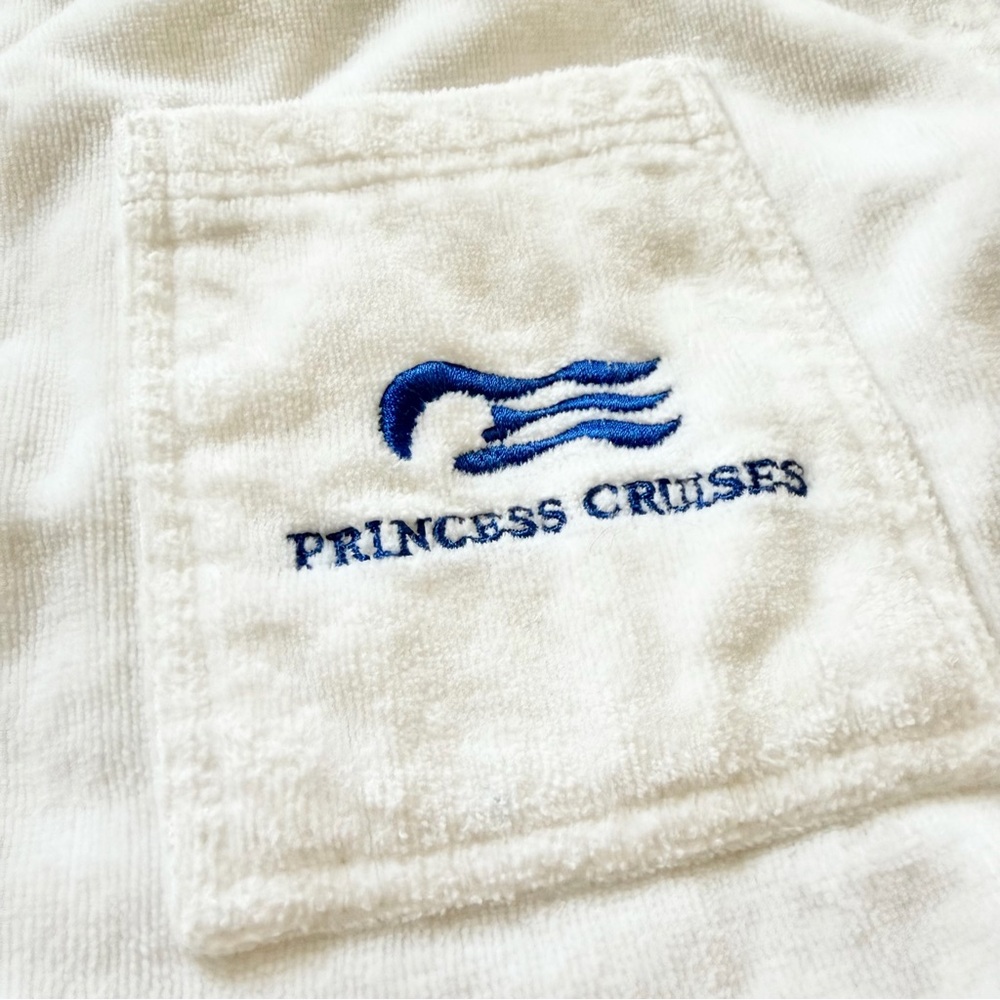 Princess Cruises Long Robe Tie Belt Cotton One Size Embroidered White Comfy - Picture 2 of 12